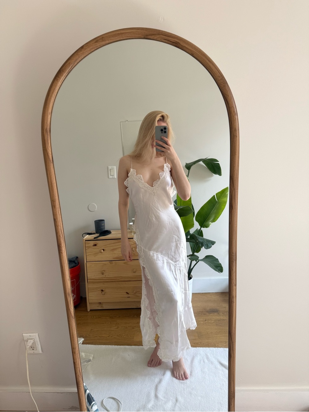 H&M White Lace-Trim Slip Gown